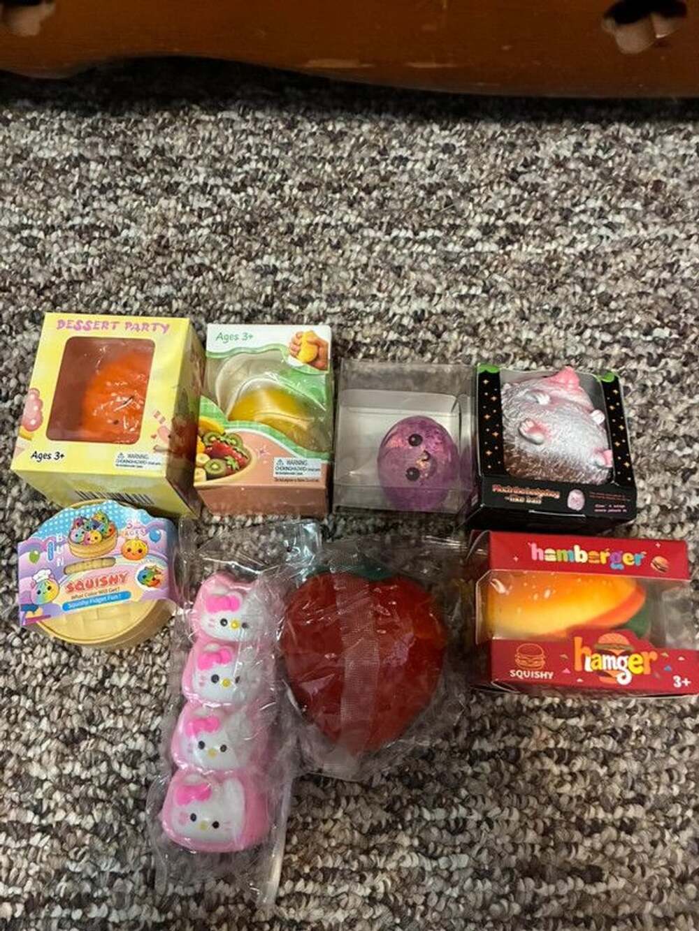Lot of 8 new squishy toys hello kitty fruit hamburger mini dumplings